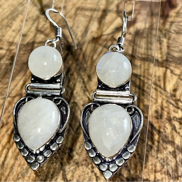 Rainbow Moonstone Earrings 2 1/4” - Picture 3 of 8